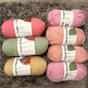 loops and threads yarn Soft Classic Bundle  Pink, green, khaki (taupe)
